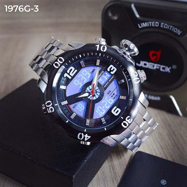 RELOJ JOEFOX PLATA-NEGRO/NEGRO DOBLE/HORA HOMBRE 1976G-3 My Store