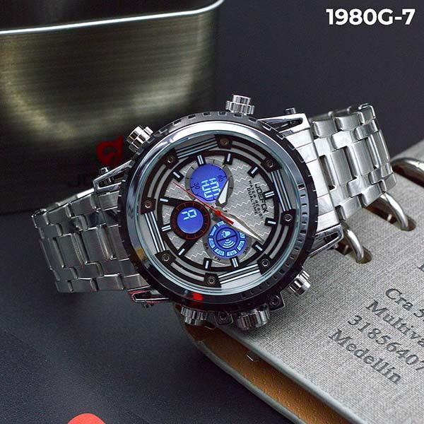 RELOJ JOEFOX PLATA/NEGRO DOBLE/HORA HOMBRE 1980G-7 My Store