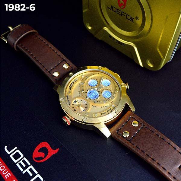RELOJ C33) JOEFOX CAFÉ/DORADO DOBLE/HORA 1982-6 My Store