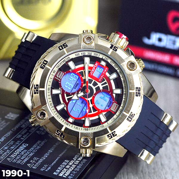 RELOJ JOEFOX TIPO INVICTA ANA-DIG DEPORTIVO NEGRO-DORADO-ROJO HOMBRE 1990-1 My Store