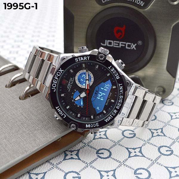 RELOJ JOEFOX PLATA/NEGRO TABLERO NEGRO DOBLE/HORA HOMBRE 1995G-1 My Store