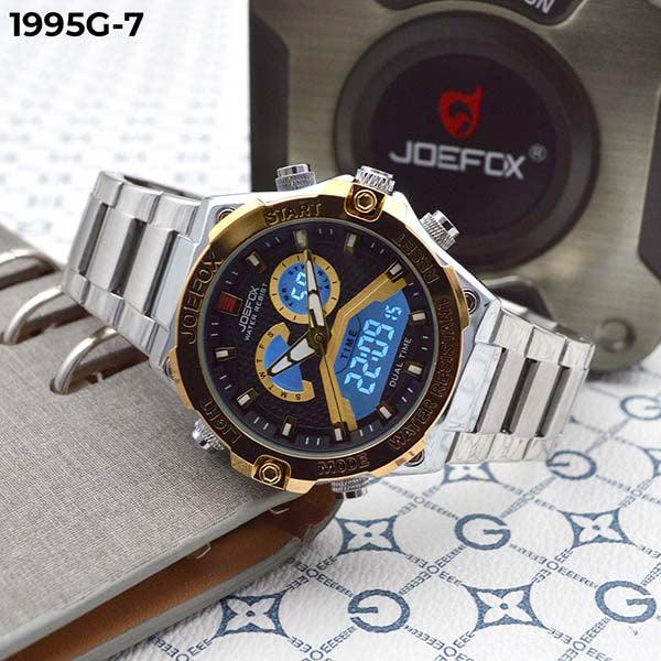 RELOJ JOEFOX PLATA TABLERO NEGRO/DORADO DOBLE/HORA HOMBRE 1995G-7 My Store