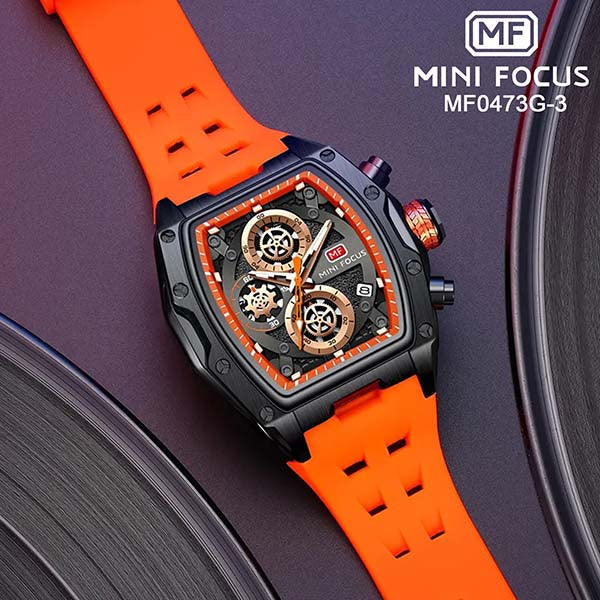 RELOJ MINI FOCUS CRONOGRAFO NEGRO/SILICONA NARANJA HOMBRE MF0473G-3 My Store